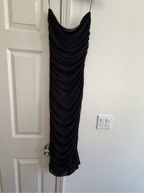 Steve Madden Black Ruched Slip Dress with Spaghetti Straps